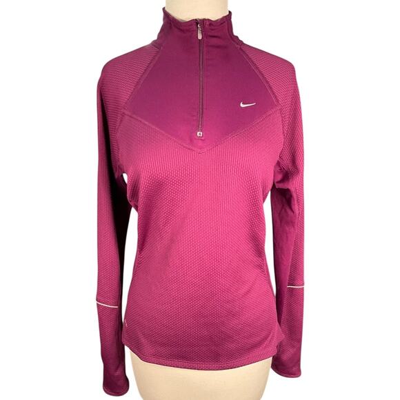 Nike Dri-Fit Women Medium Plum 3/4 Zip Running Pullover High Neck Active Workout - Picture 1 of 14